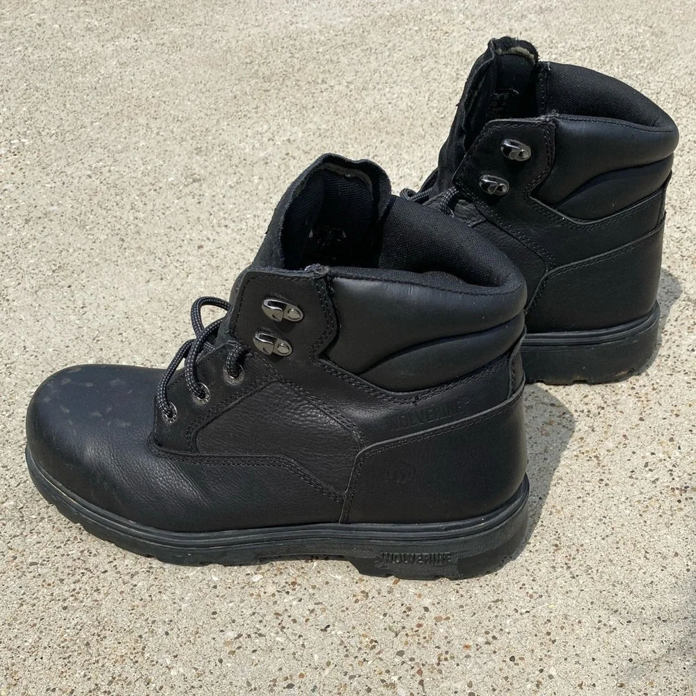 WOLVERINE~#W08167~MEN’S~BLACK~ LEATHER~STEEL TOE BOOTS~SLIP & OIL RESISTANT~G22​